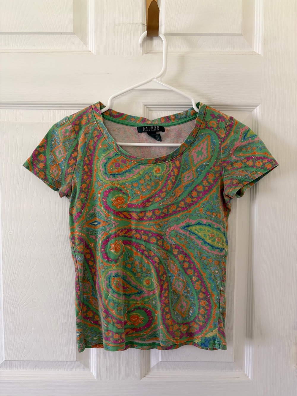 Lauren Ralph Lauren Green Paisley Short-Sleeve Top